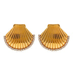 Scalloped shell earrings with rhinestones and titanium steel earrings