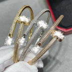 V Gold Classic Full Rhinestone Stud Bracelet with Diamond-Encrusted Ends, Thick 18K Rose Gold Plated, Luxury Couple Bracelet