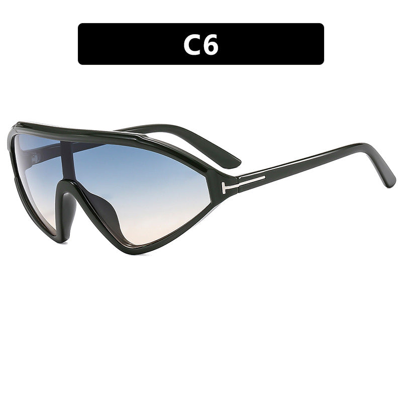 T-shaped triangle irregular connected sunglasses, fashionable retro sunglasses, runway sunglasses