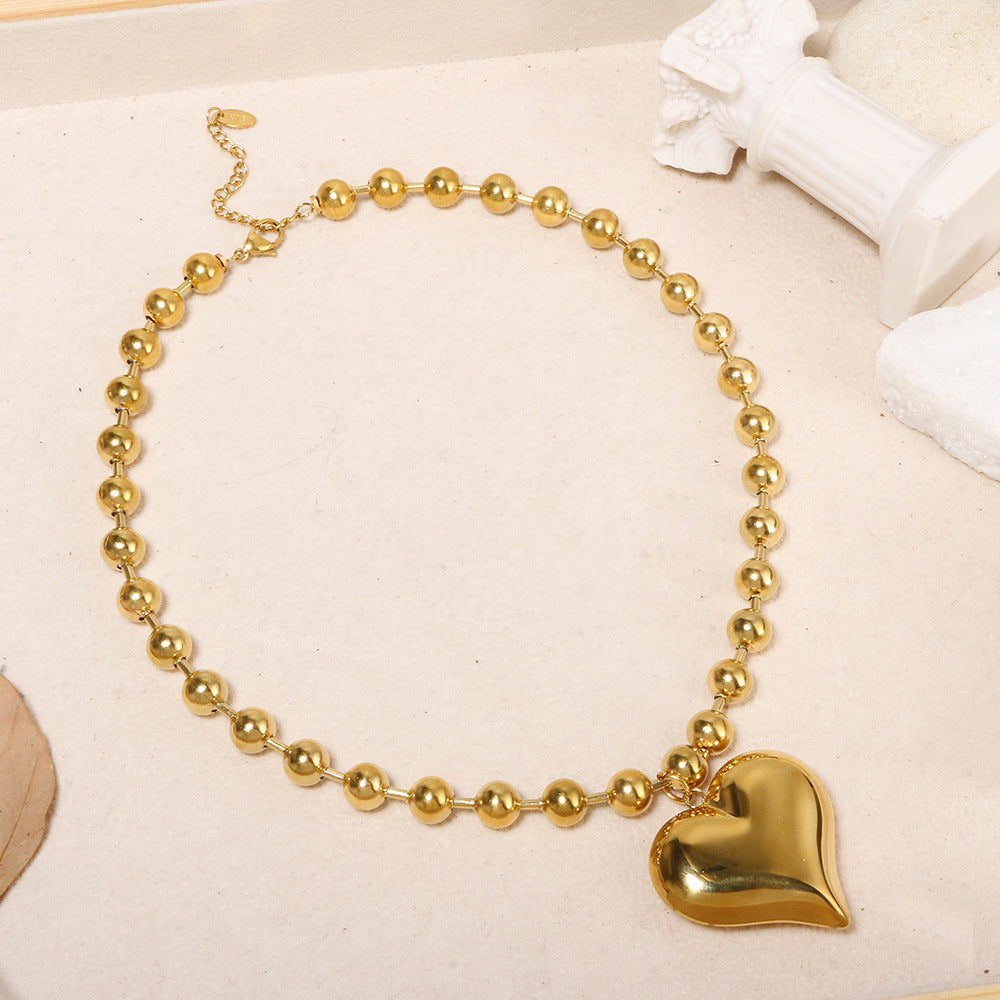 Bead chain 18K gold heart pendant necklace