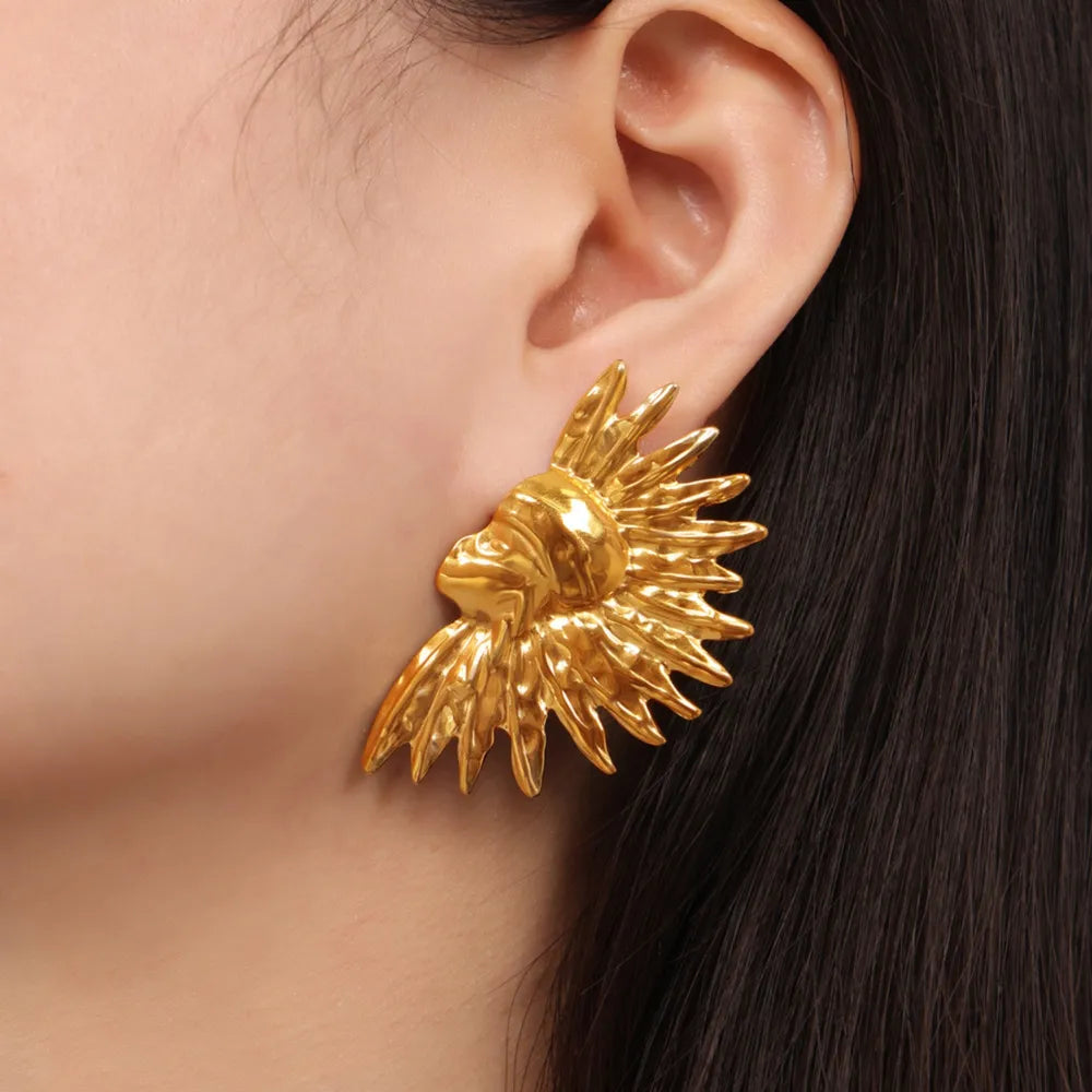 Wrinkled texture titanium steel gold-plated earrings