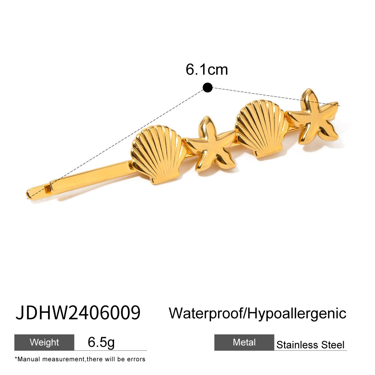 Stainless steel shell hair clip with bangs and metal hair accessories