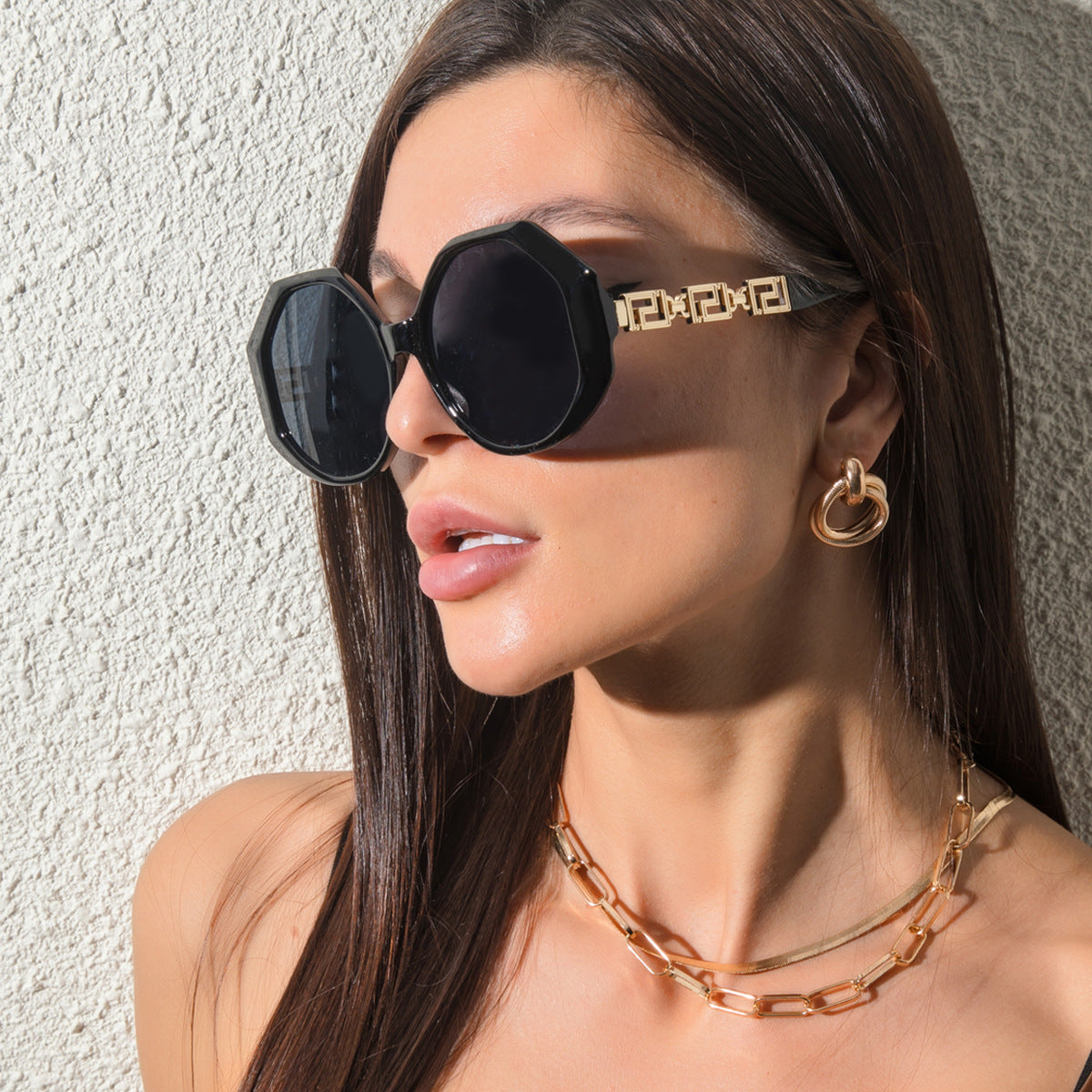 New Large Frame Polygonal Sunglasses Retro Street Shooting Sunglasses Men And Women Trend Sunglasses