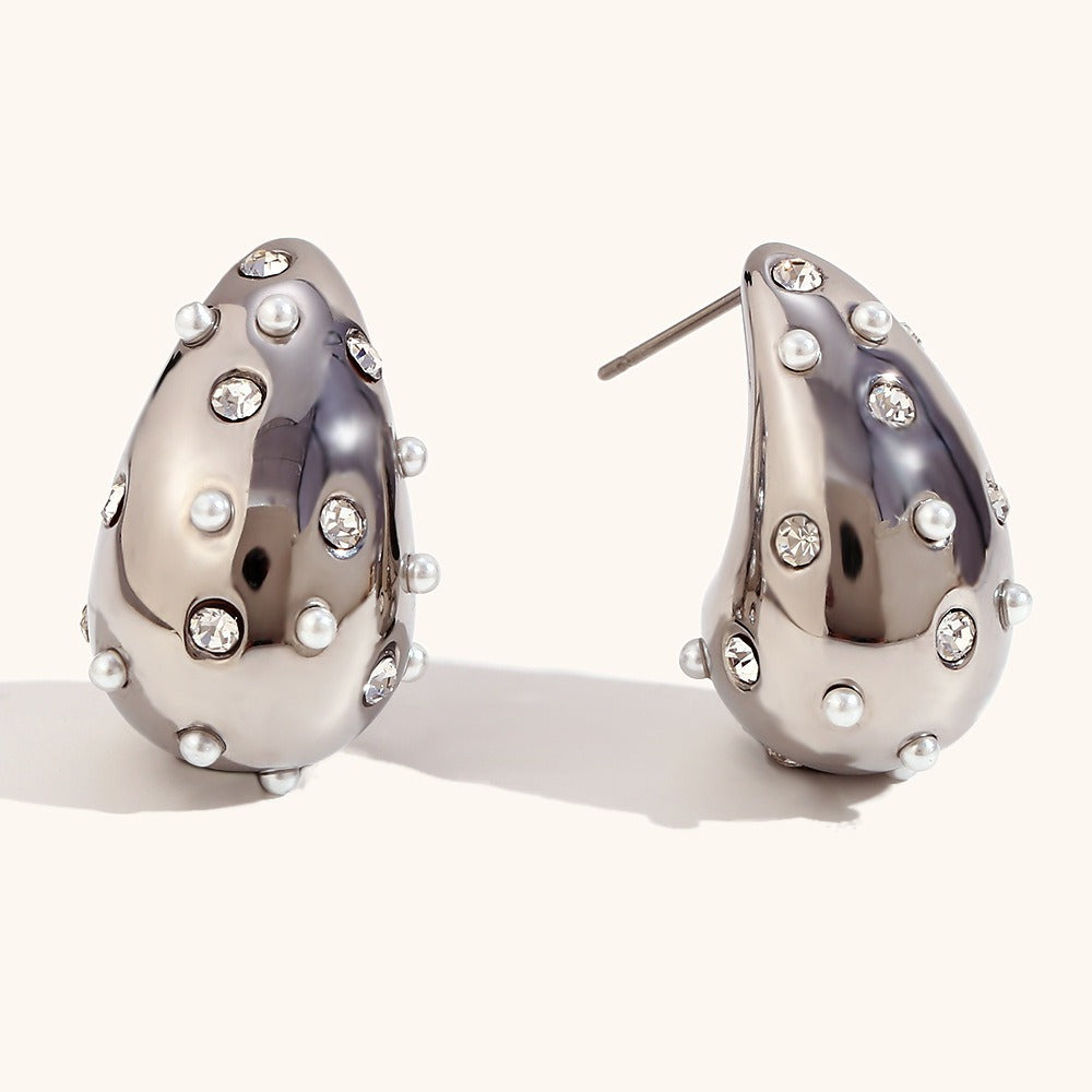 Gold Silver Color Chubby Waterdrop Stainless Steel Stud Earrings Fashion Charm Jewelry Gift for Women