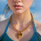 Bead chain 18K gold heart pendant necklace
