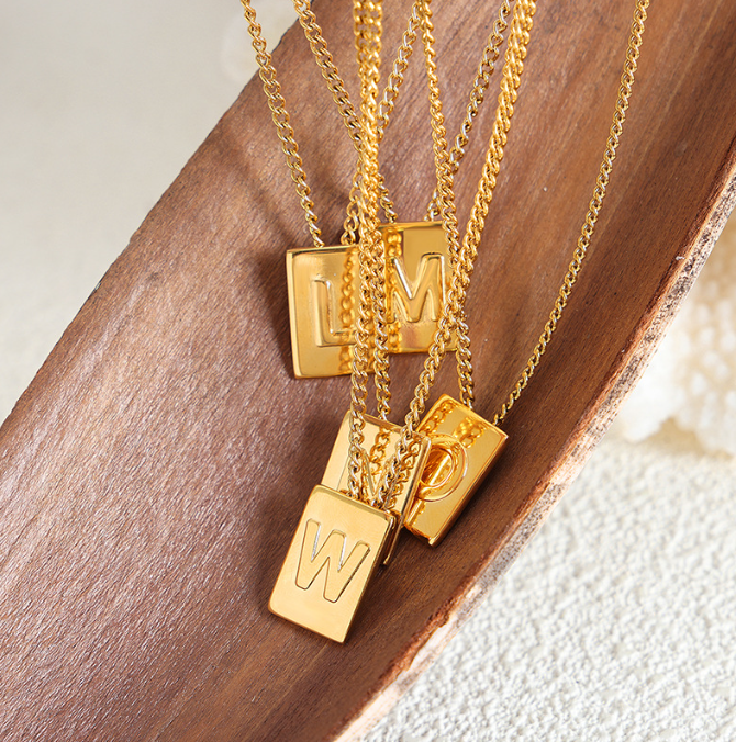 American 26 letters chain square titanium steel pendant