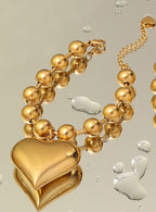 Bead chain 18K gold heart pendant necklace