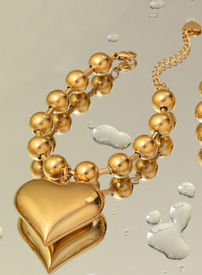 Bead chain 18K gold heart pendant necklace