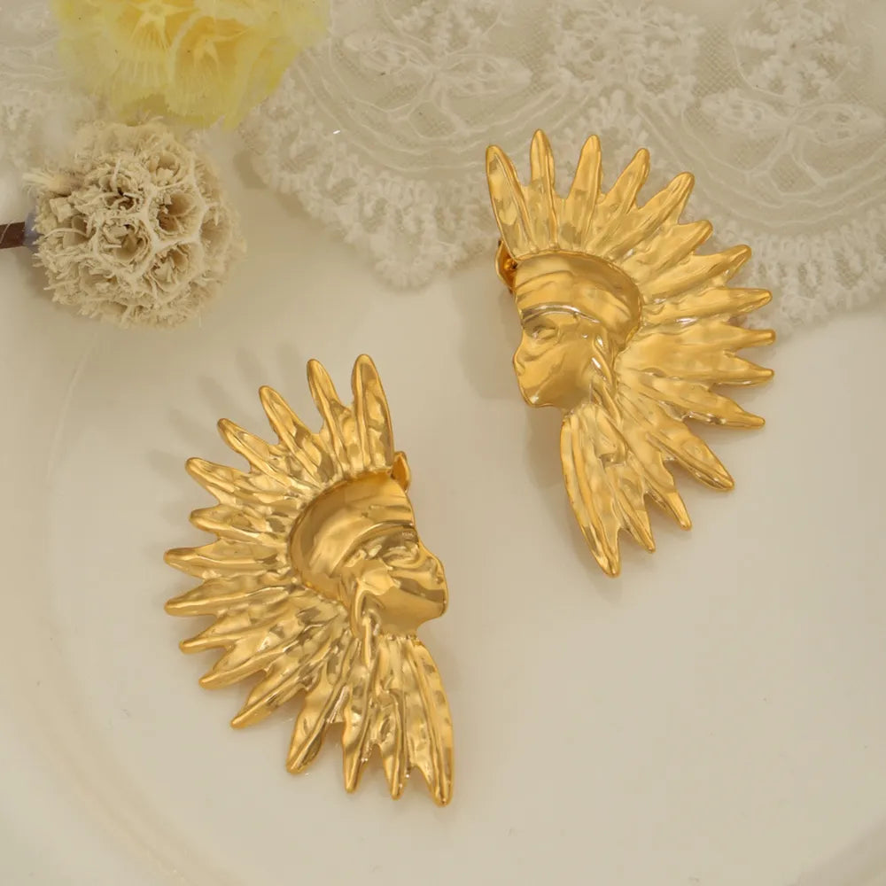 Wrinkled texture titanium steel gold-plated earrings