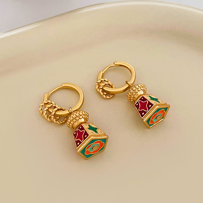 Enamel Oil-Drip Earrings for Women