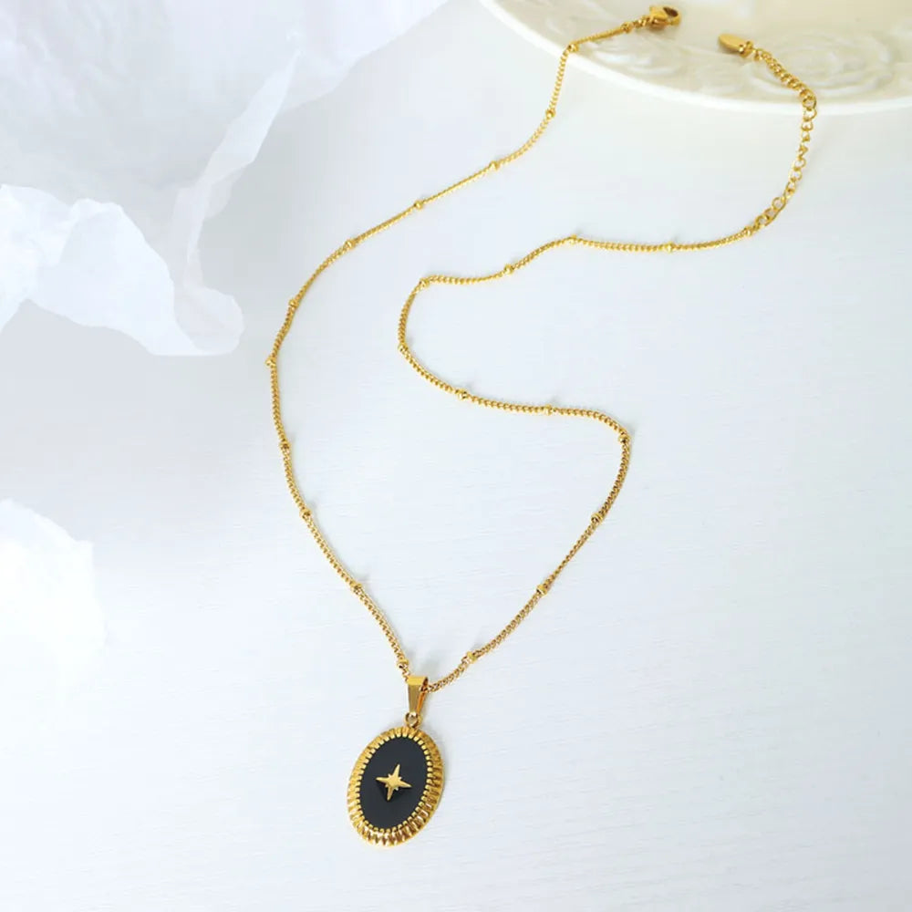 Dripping Oil Star Elliptical Titanium Steel Pendant Necklace