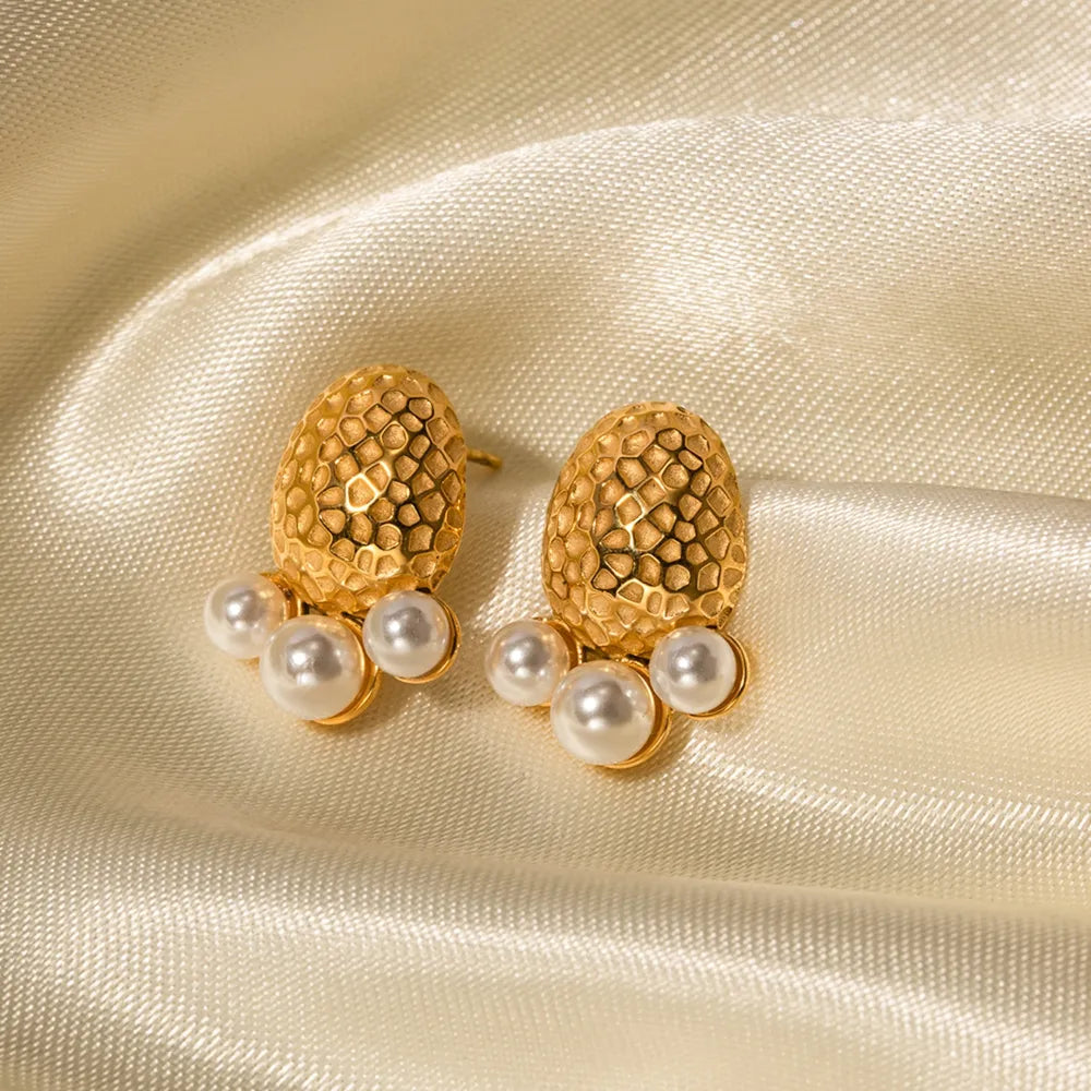 Pearl Stainless Steel Stud Earrings