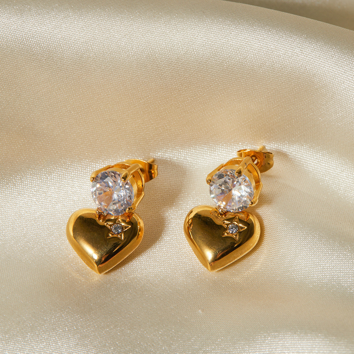 Stainless steel smooth zircon heart-shaped pendant earrings and accessories
