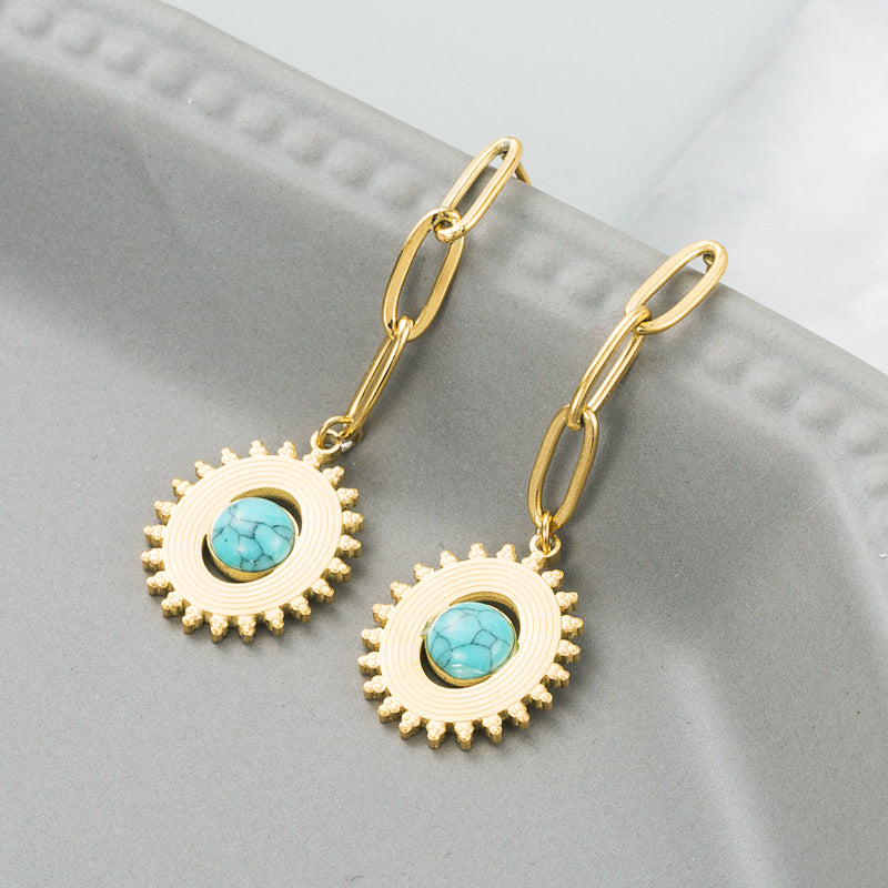 Titanium Steel Dripping Oil Turquoise Earrings