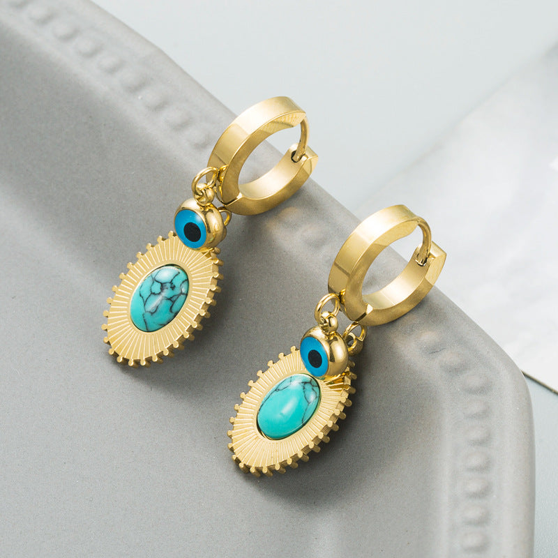 Titanium Steel Dripping Oil Turquoise Earrings