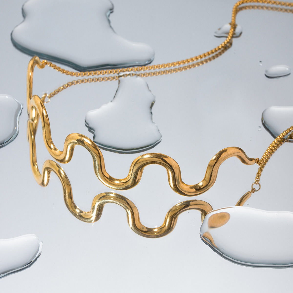 Gold Plated Stainless Steel Wave Pull Necklace Jewelry