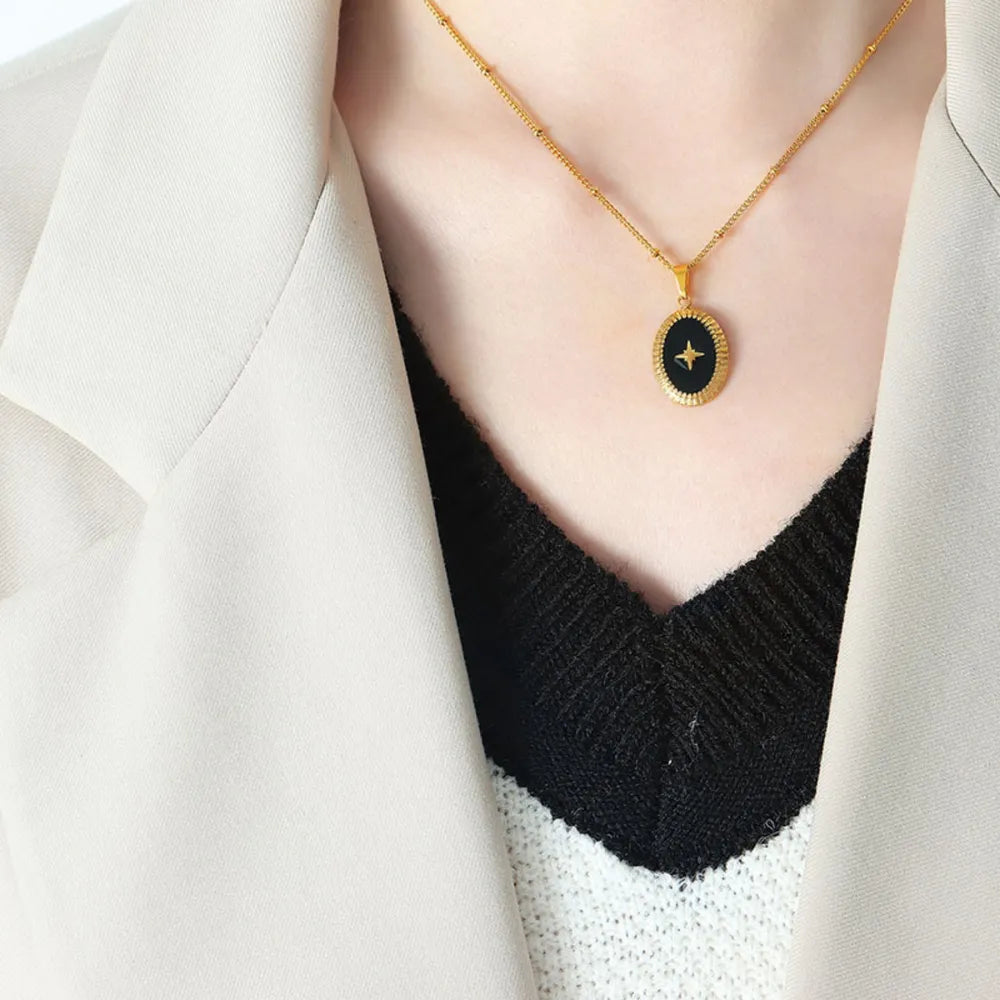 Dripping Oil Star Elliptical Titanium Steel Pendant Necklace