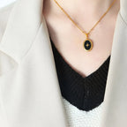 Dripping Oil Star Elliptical Titanium Steel Pendant Necklace