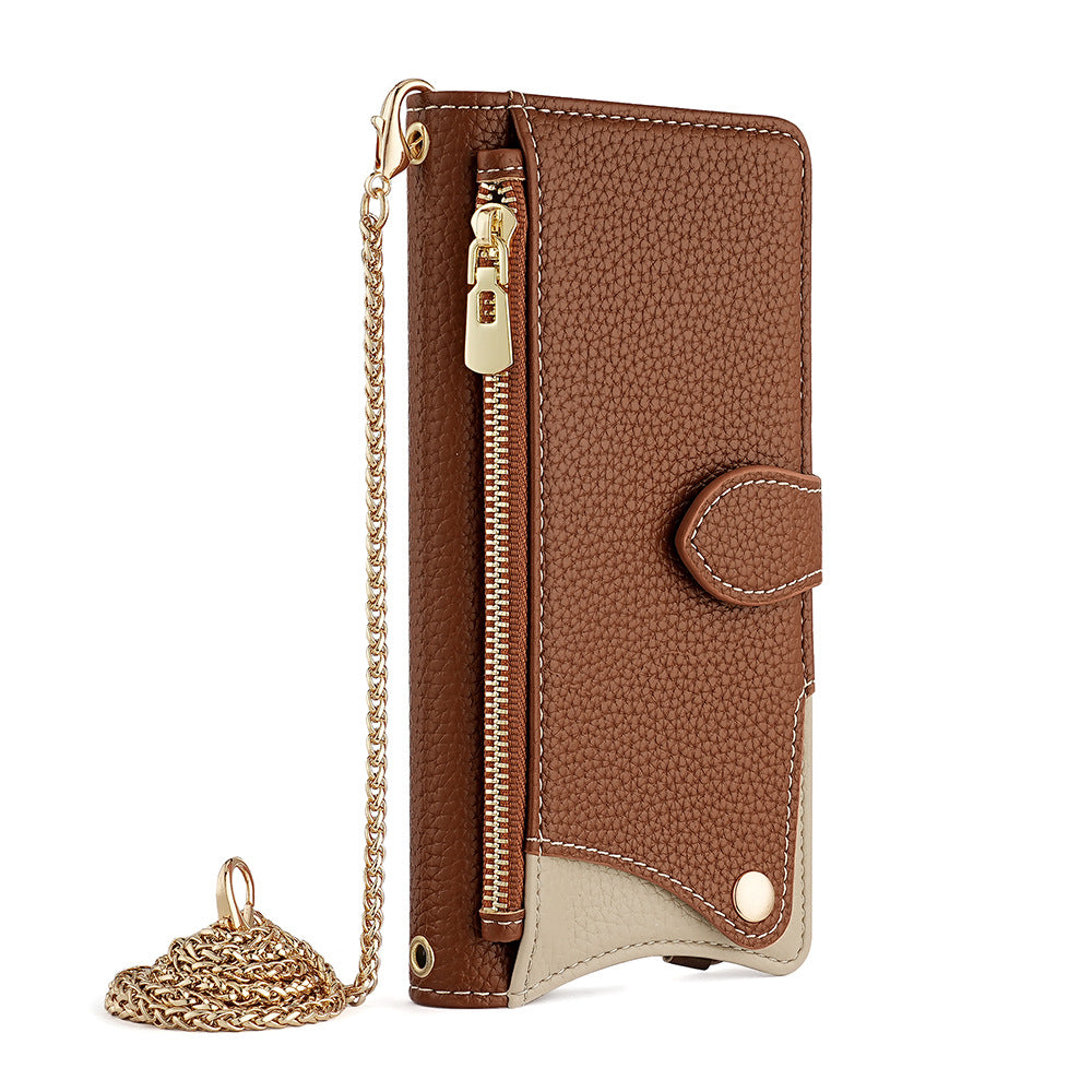 Makeup mirror Apple 17 Promax crossbody phone case suitable for iPhone 15 stand 16 card insertion 13 phone case
