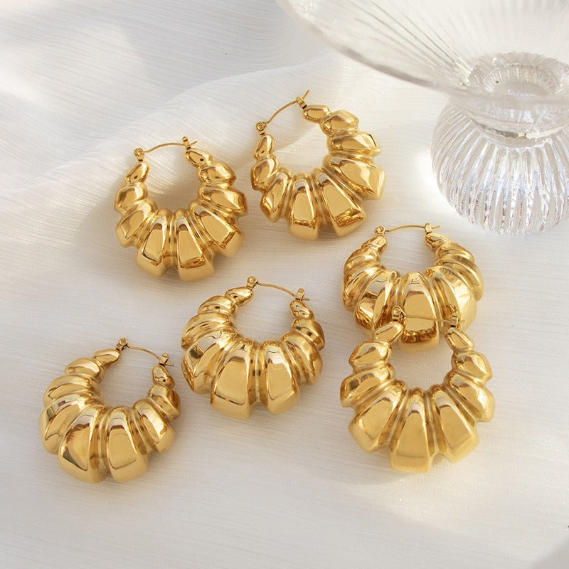 Stainless steel threaded concave convex geometric earrings for women