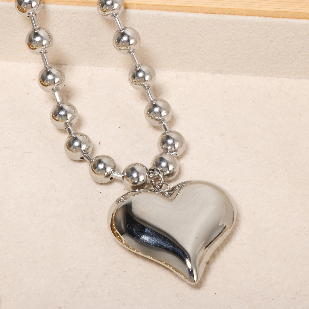 Bead chain 18K gold heart pendant necklace