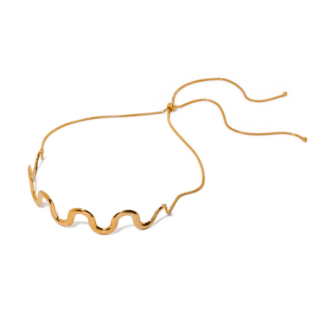 Gold Plated Stainless Steel Wave Pull Necklace Jewelry