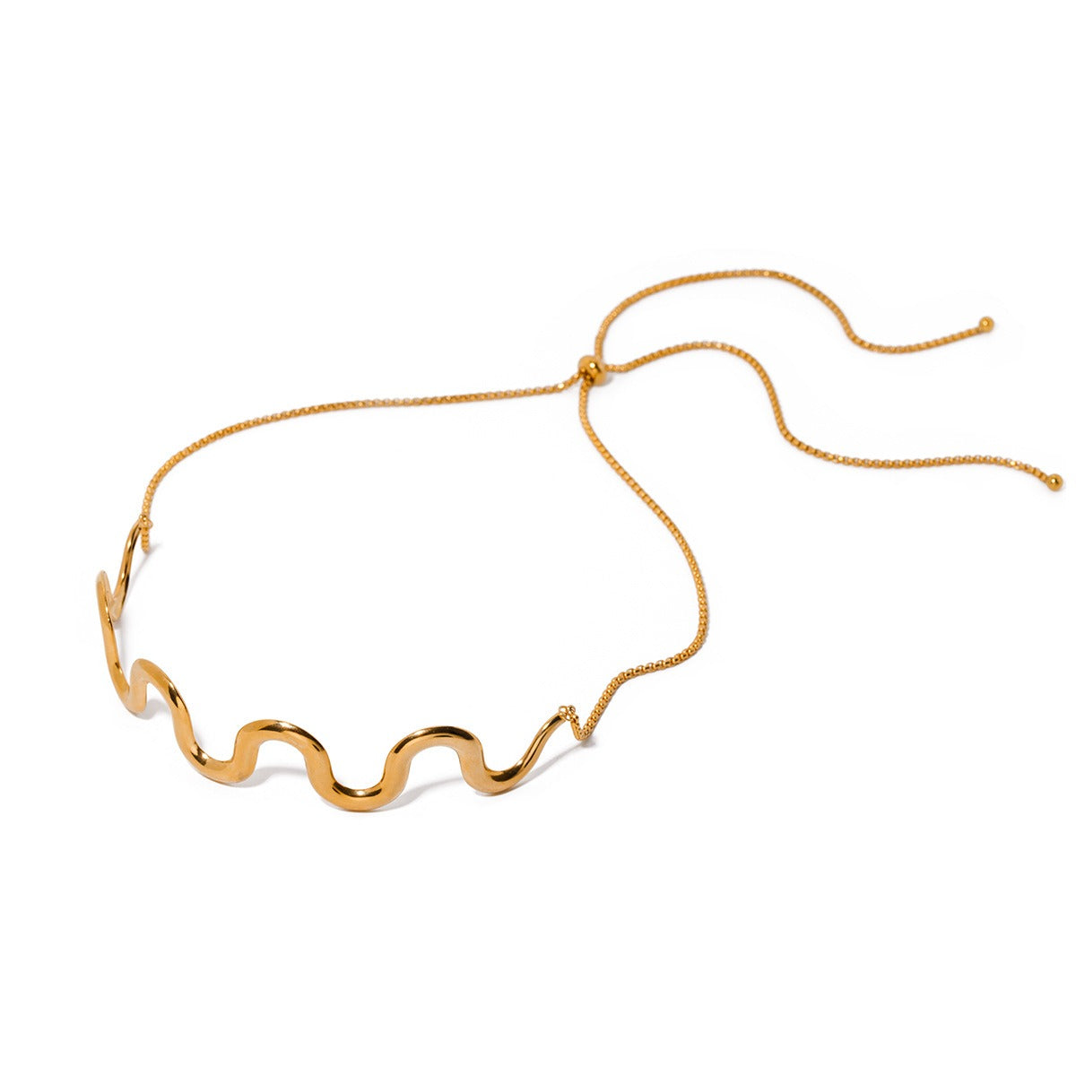 Gold Plated Stainless Steel Wave Pull Necklace Jewelry