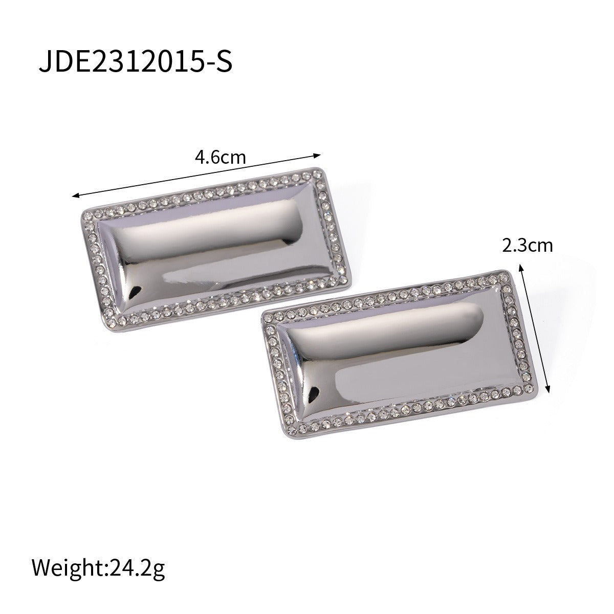 Stainless steel inlaid diamond smooth rectangular earrings, stainless steel personalized jewelry