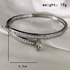 V Gold Classic Full Rhinestone Stud Bracelet with Diamond-Encrusted Ends, Thick 18K Rose Gold Plated, Luxury Couple Bracelet