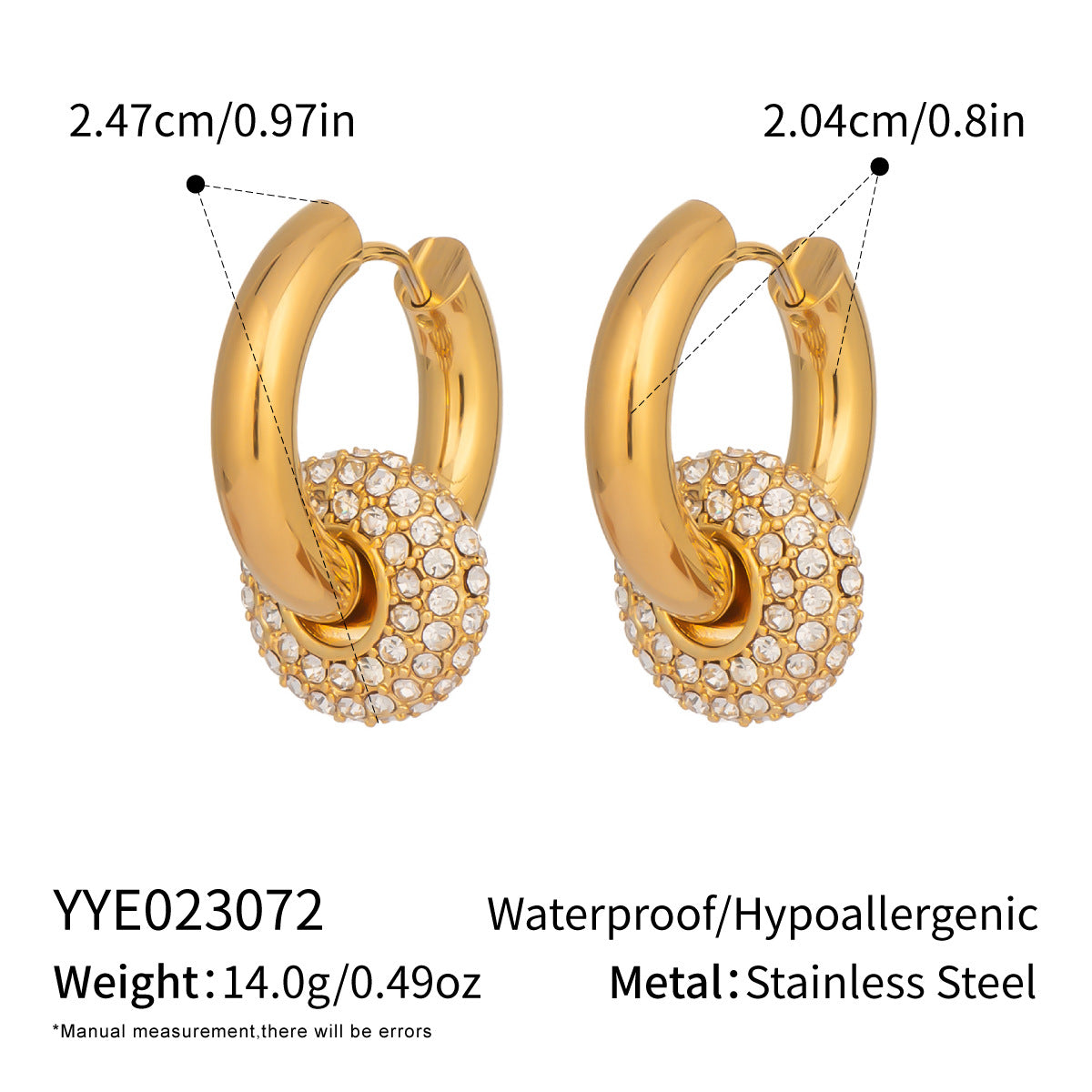 18K gold stainless steel detachable earring