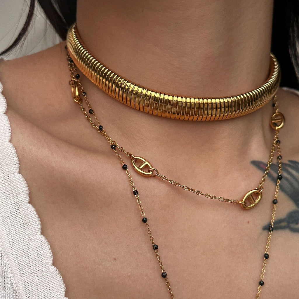 Titanium Steel Gypsy Elastic Choker Gold and Silver Necklace
