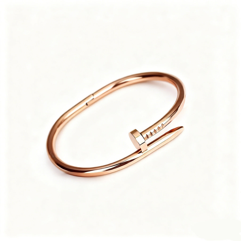 V Gold Classic Full Rhinestone Stud Bracelet with Diamond-Encrusted Ends, Thick 18K Rose Gold Plated, Luxury Couple Bracelet