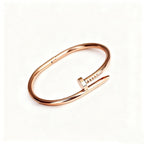 V Gold Classic Full Rhinestone Stud Bracelet with Diamond-Encrusted Ends, Thick 18K Rose Gold Plated, Luxury Couple Bracelet