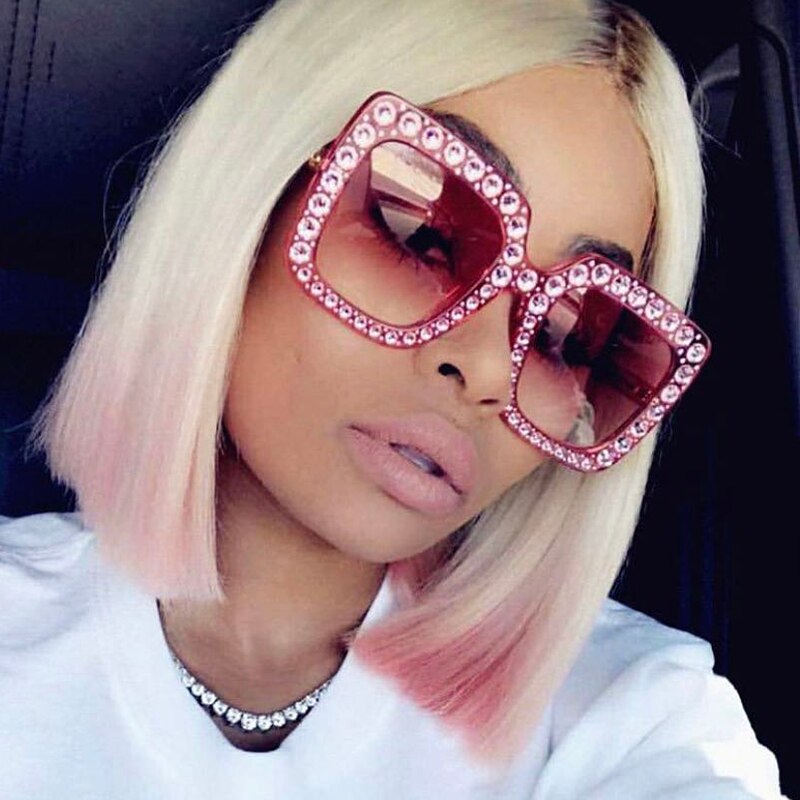 Vintage Oversized Square Colorful Diamond Sunglasses