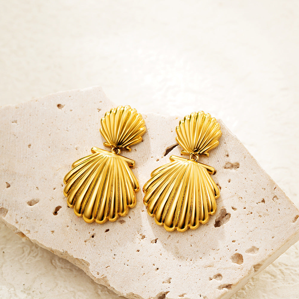 Ocean Wind Shell Titanium Steel Earrings