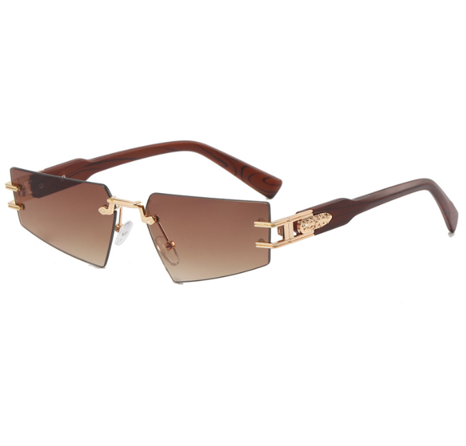 Wood grain leg sunglasses glasses frameless gray sunglasses