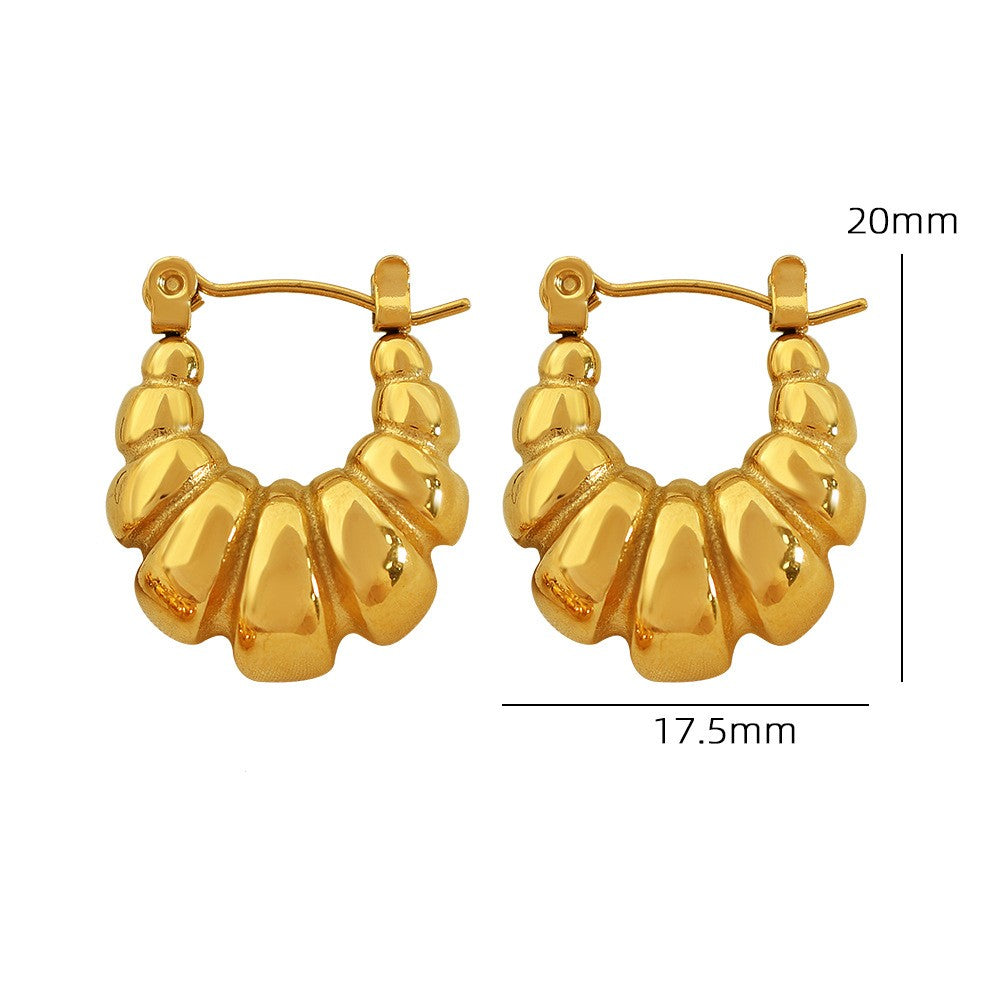 Stainless steel threaded concave convex geometric earrings for women