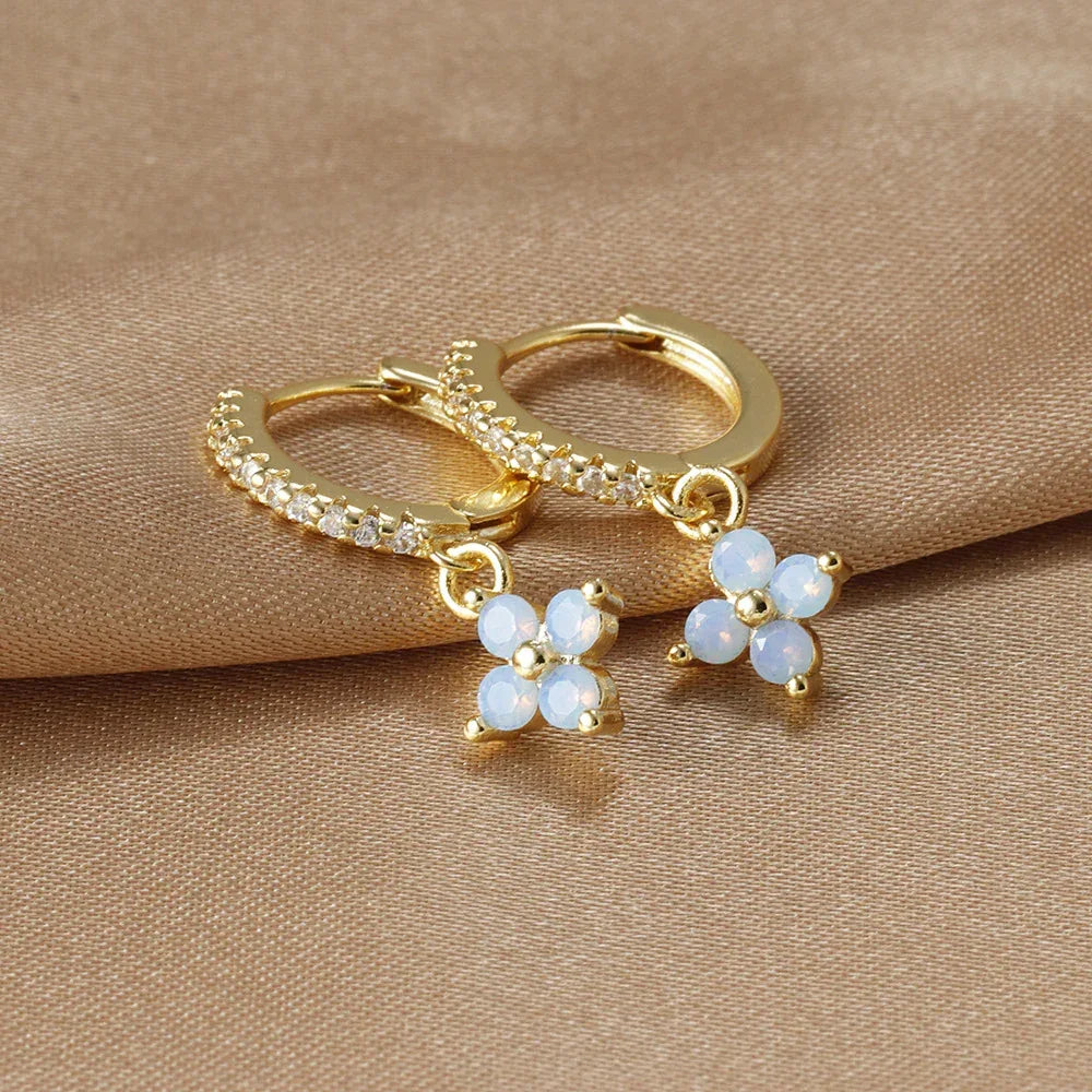 Blue Flower Zirconium Ear Studs - Viexta