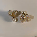Zircon Heart Pearl Earrings