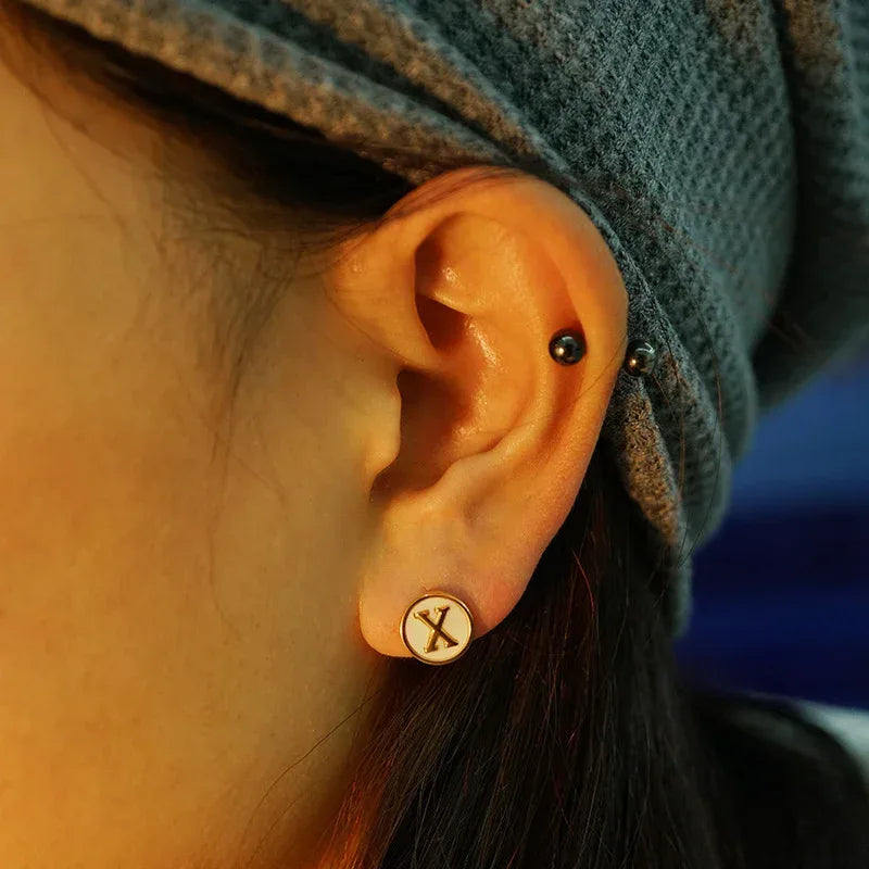 Titanium Steel 26 English Alphabet Letter Studs - Viexta