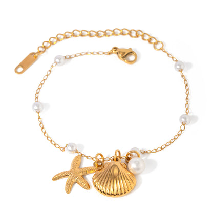 Stainless Steel Pearl Starfish Bracelet