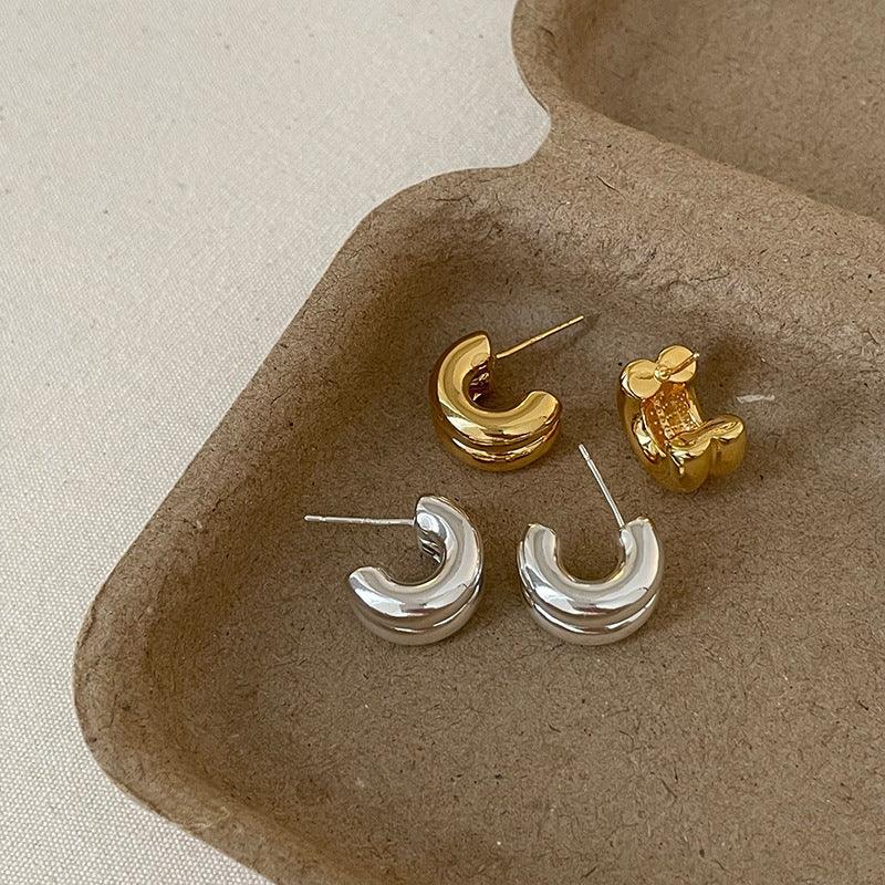 elegant-glossy-double-metal-stud-earrings - Viexta