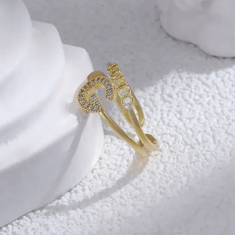 G Diamond-embedded Open Ring - Viexta