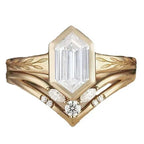 Gold Wheat Shape Rectangular Zircon Ring - Viexta