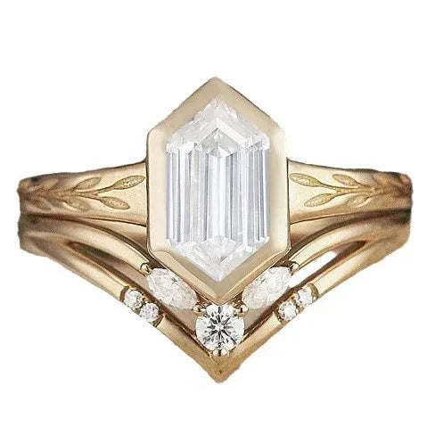 Gold Wheat Shape Rectangular Zircon Ring - Viexta