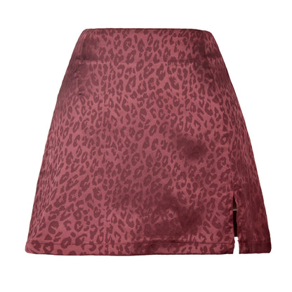 Leopard Print High Waist Slit Short Skirt