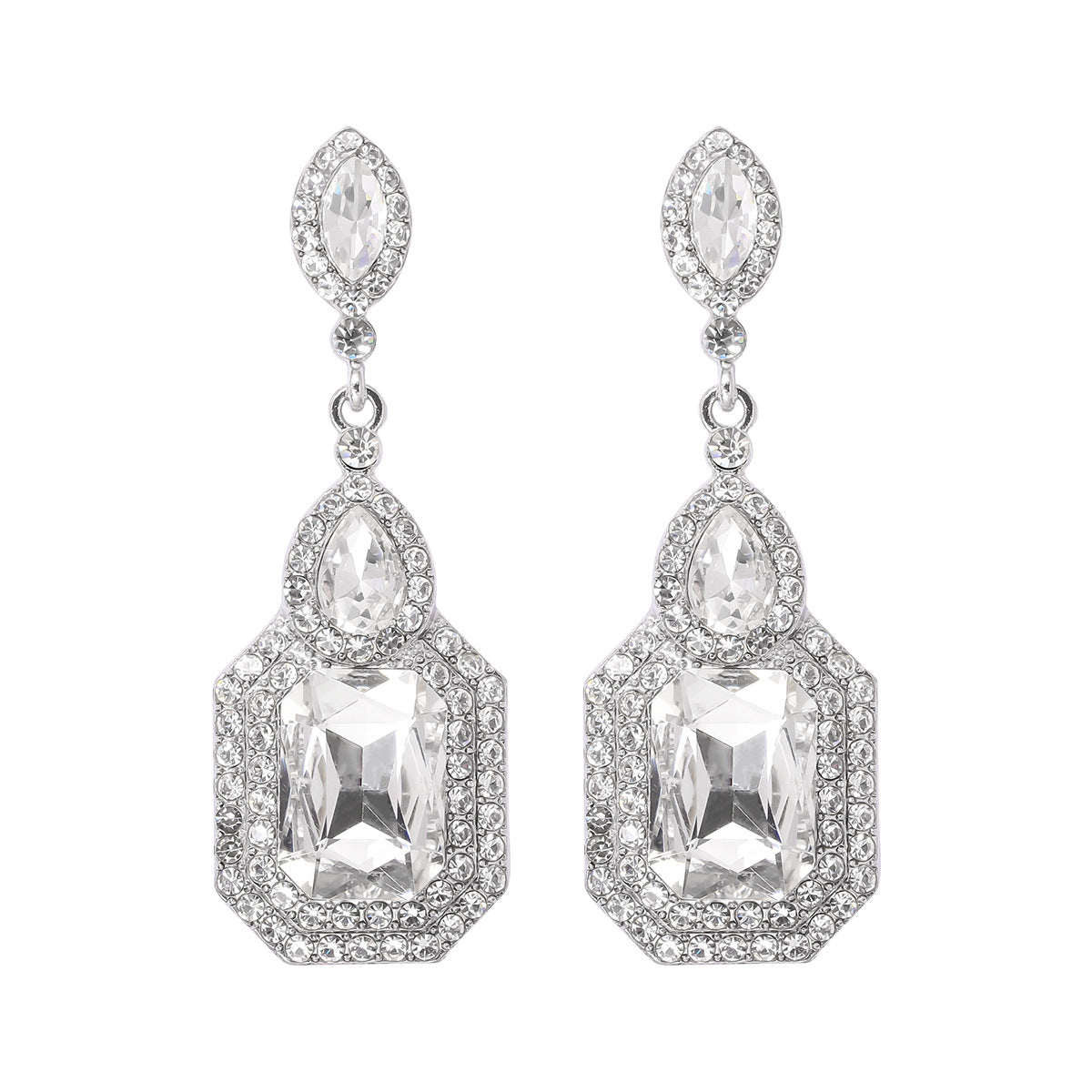 Geometric Colorful Crystals Inlaid Earrings Vintage Earrings