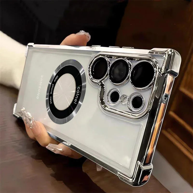 Magnetic Suction Airbag Electroplating Transparent Samsung Case - Viexta
