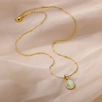Oval Cat's Eye Pendant Titanium Steel Necklace - Viexta