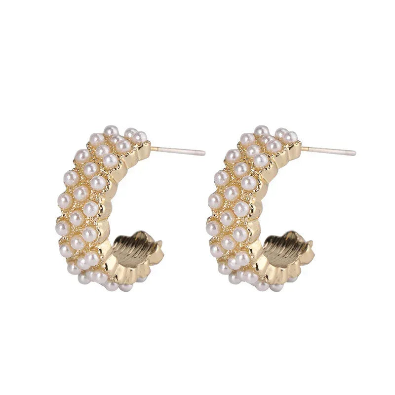 New C-type Inlaid Pearl Earrings - Viexta